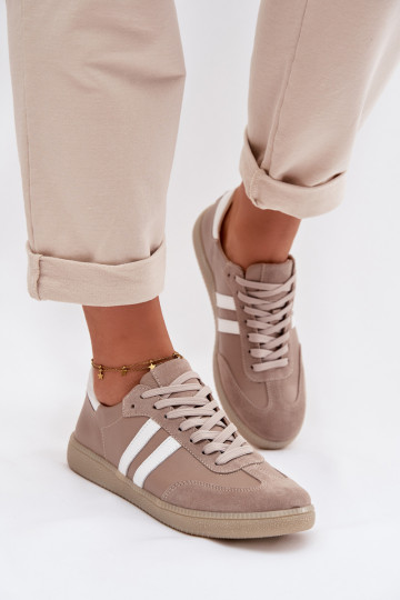 Zazoo N1068 kunstlederen lage sneakers voor dames in zandkleur