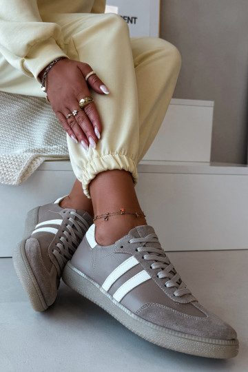 Zazoo N1068 kunstlederen lage sneakers voor dames in zandkleur 2