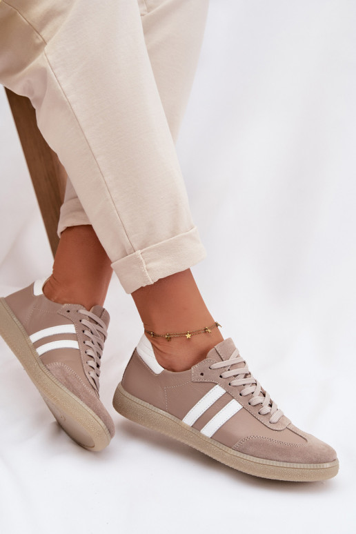 Zazoo N1068 Leer Laag Sneakers model schoenen Dames beige