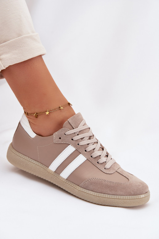 Zazoo N1068 Leer Laag Sneakers model schoenen Dames beige