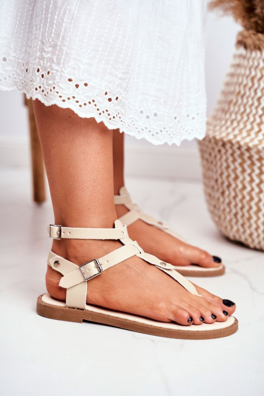 Lu Boo Dames sandalen beige Slippers Gladiator Achilla