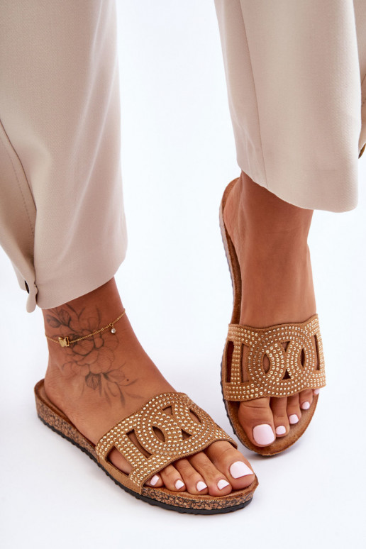 Dames Slippers Versierd Studs bruine kleur Evelins