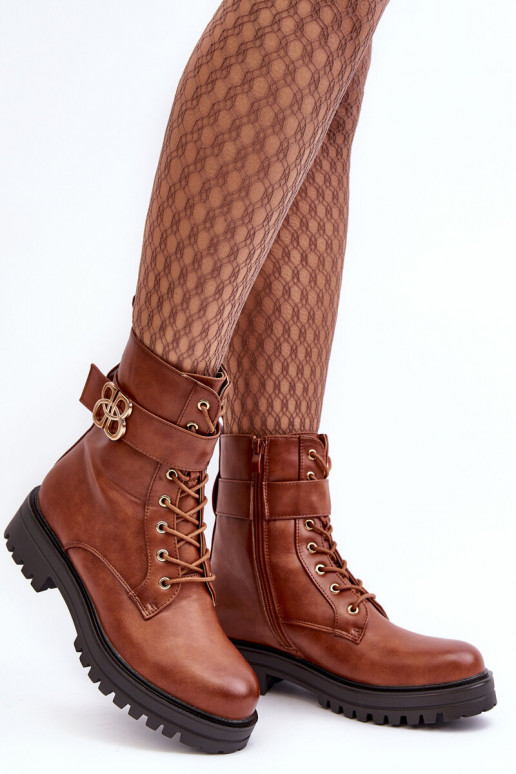 Enkellaarsjes voor Inerknemers Dames met ritssluitingen met ornamenten bruine kleur Ciossava