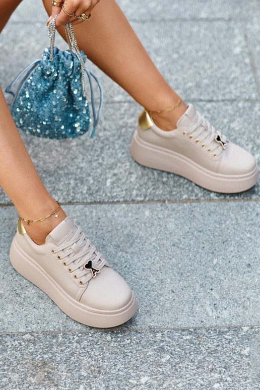 Dames Leer Sneakers model schoenen met platform beige Vinceza 66700