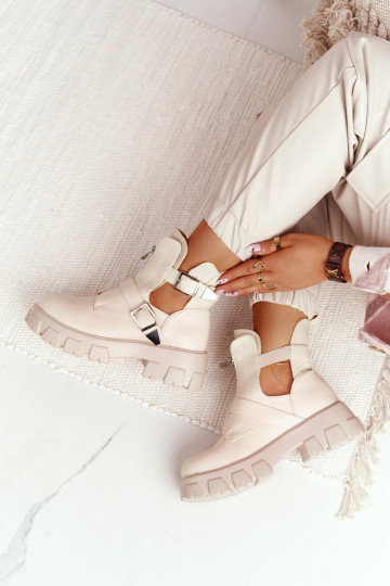 Dames Enkellaarsjes voor Inerknemers met platform beige Cosmic Love 2