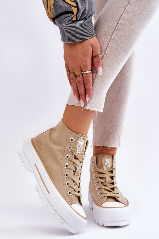 Hoog materiaal vrijetijdsschoenen met platform Big Star LL274160 beige