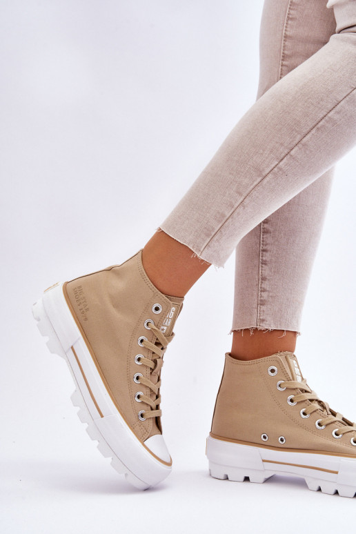 Hoog materiaal vrijetijdsschoenen met platform Big Star LL274160 beige