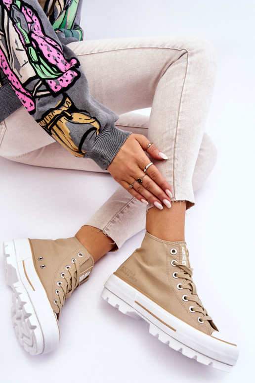 Hoog materiaal vrijetijdsschoenen met platform Big Star LL274160 beige