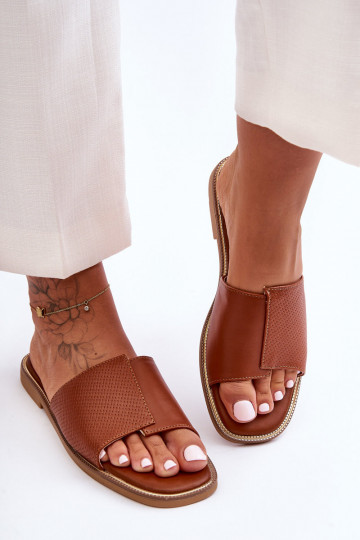 Damespantoffels Leer bruine kleur Harmony