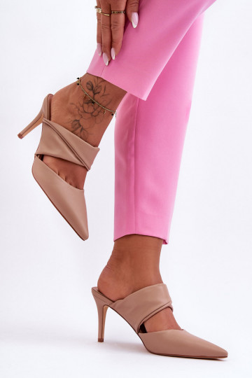 Leren pantoffels met dunne hakken beige Aveline 2