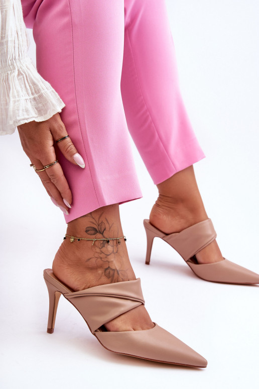 Leren pantoffels met dunne hakken beige Aveline