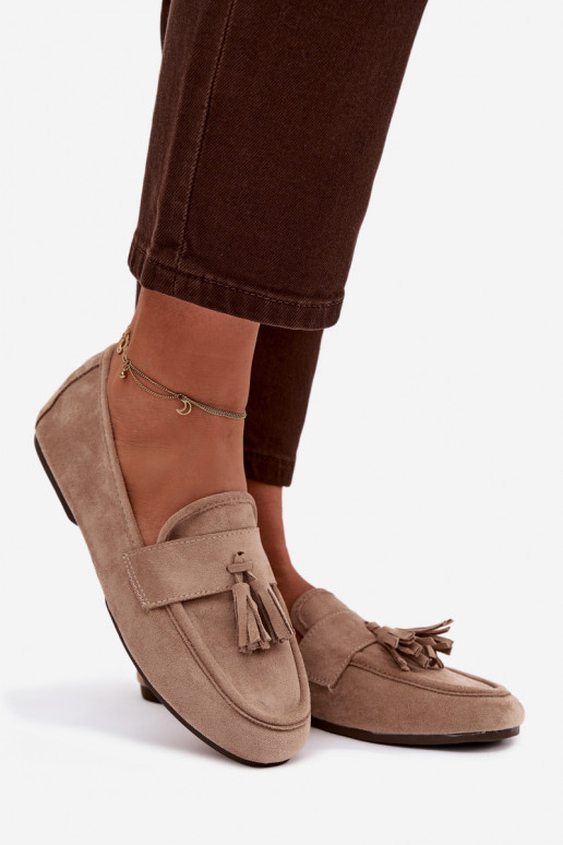 Damesmokassins met franjes in zandkleur