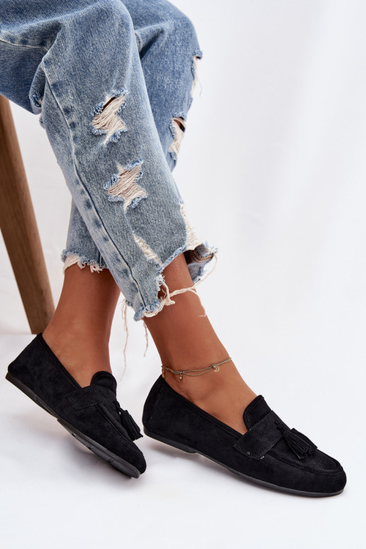 Damesmokassins met franjes in zwart