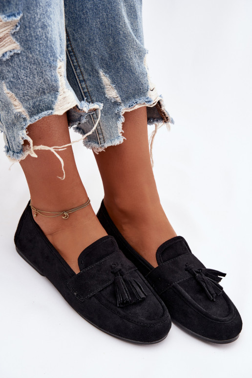Damesmokassins met franjes in zwart