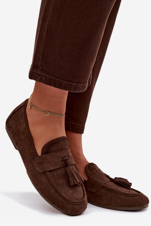 Damesmokassins met franjes in chocoladebruin
