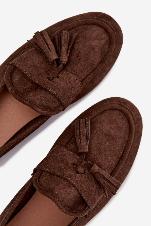 Damesmokassins met franjes in chocoladebruin