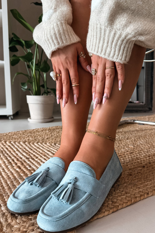 Damesmokassins met franjes in blauw