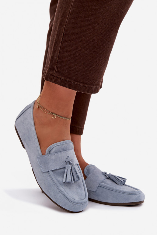 Damesmokassins met franjes in blauw