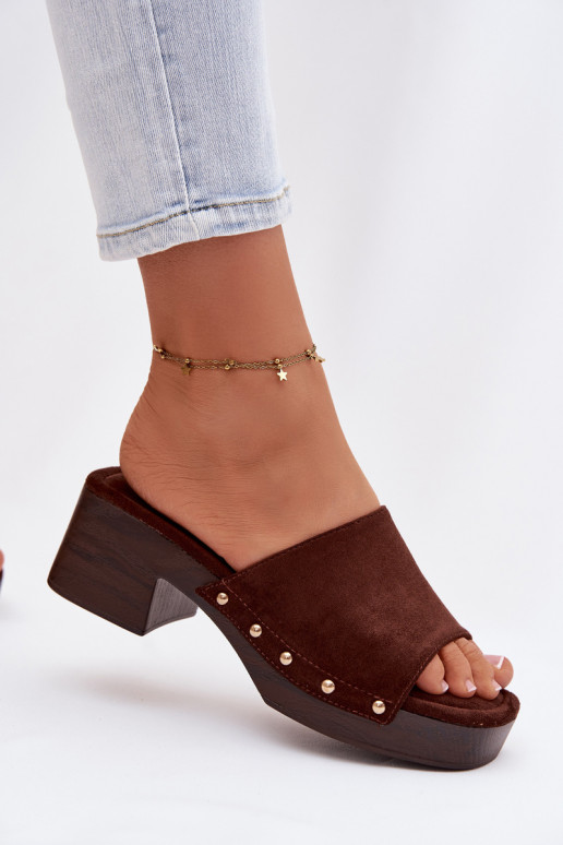 Damespantoffels Op Klok Ze gouden kleurmi Studs CzekoladoIne Davessa