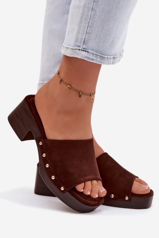 Damespantoffels Op Klok Ze gouden kleurmi Studs CzekoladoIne Davessa