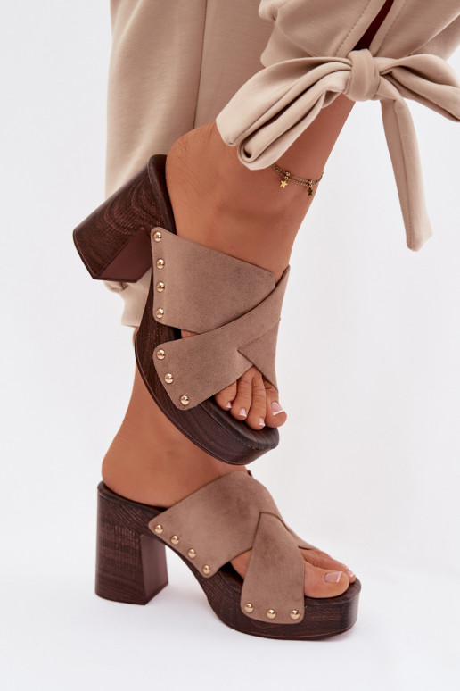 Damespantoffels met hakken Ze gouden kleurmi Studs beige Nerelle