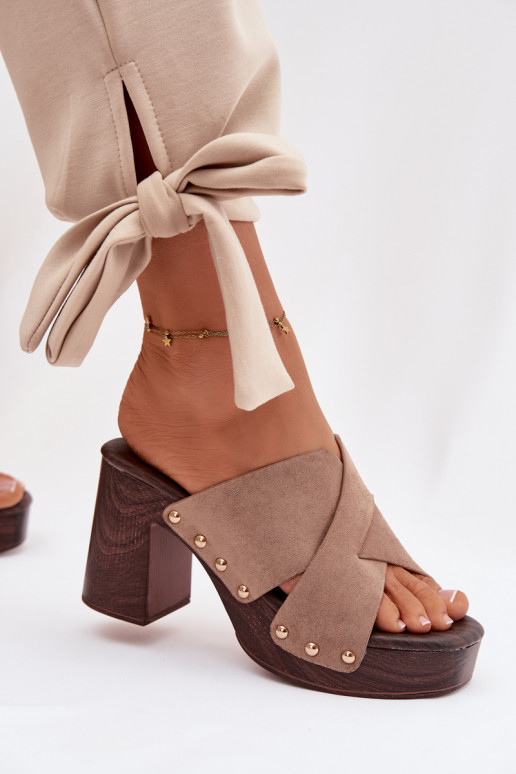 Damespantoffels met hakken Ze gouden kleurmi Studs beige Nerelle