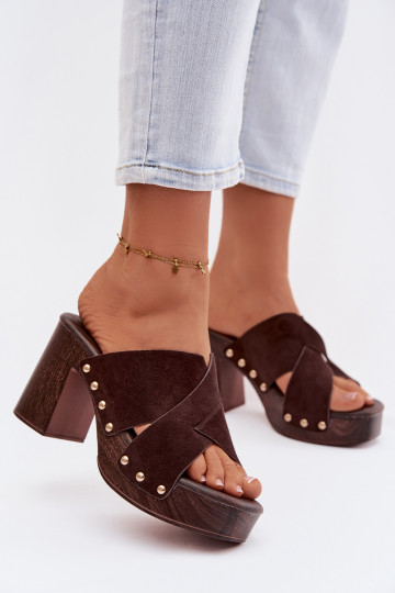 Damespantoffels met hakken Ze gouden kleurmi Studs CzekoladoIne Nerelle