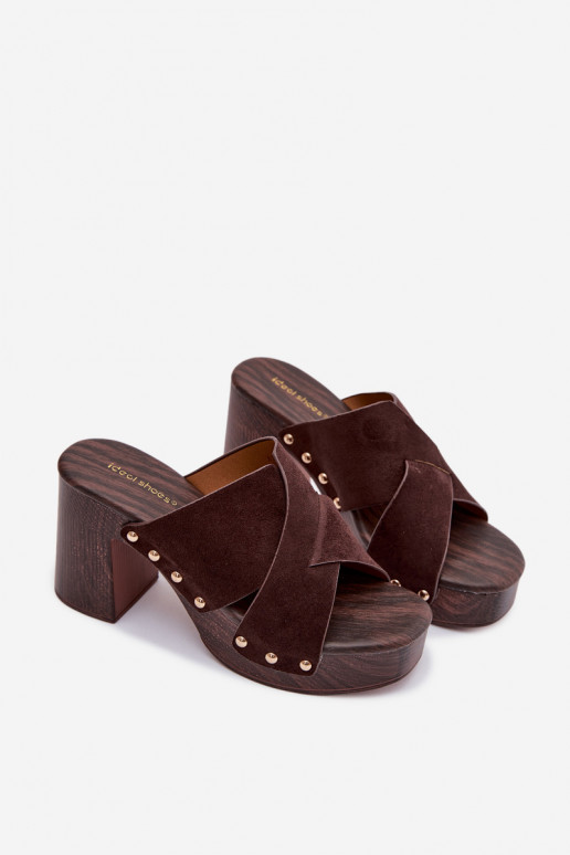 Damespantoffels met hakken Ze gouden kleurmi Studs CzekoladoIne Nerelle