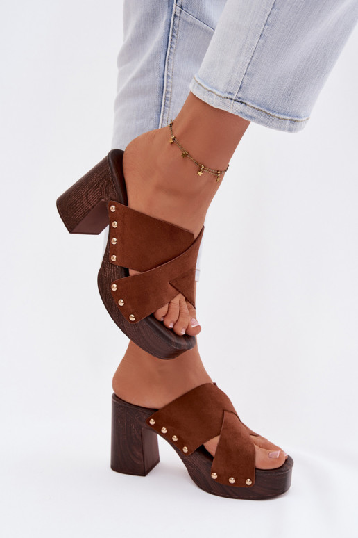 Damespantoffels met hakken Ze gouden kleurmi Studs bruine kleur Nerelle