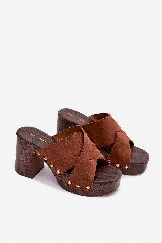 Damespantoffels met hakken Ze gouden kleurmi Studs bruine kleur Nerelle