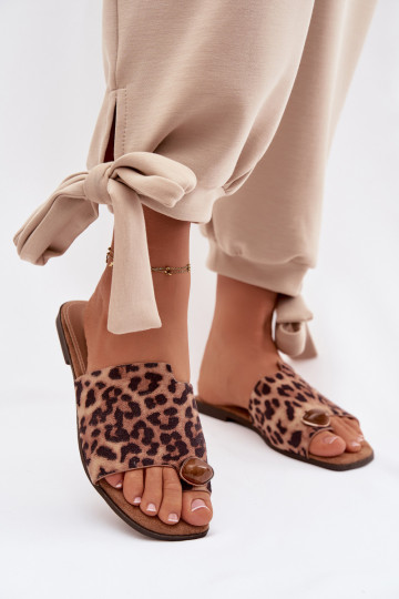 Dames platte slippers met decoratieve elementen van kunstsuède met leopardenprint Selavine