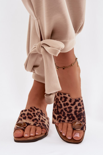 Dames platte slippers met decoratieve elementen van kunstsuède met leopardenprint Selavine 2