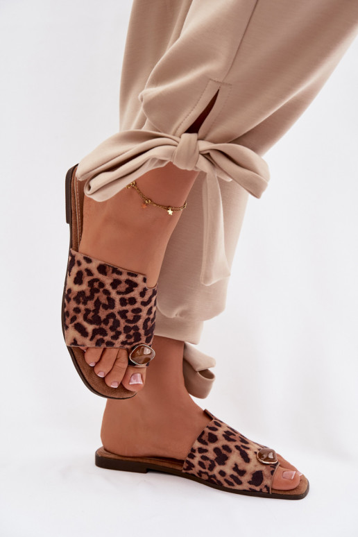 Slippers Dames plat Met sierlijk Detalem van eco-suèdeoIne met luipaardbontpatronen Selavine