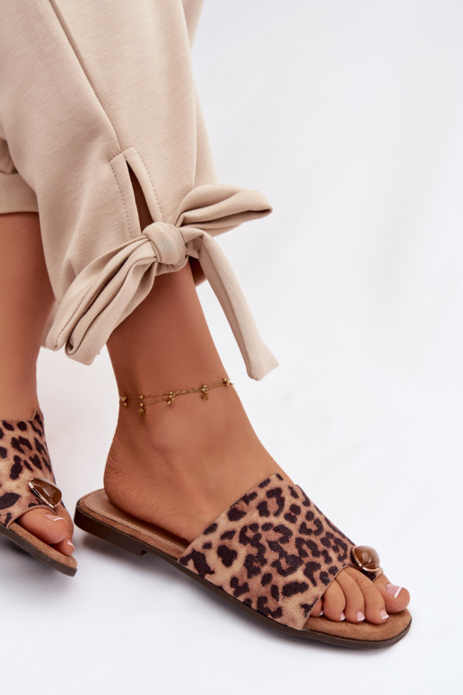 Slippers Dames plat Met sierlijk Detalem van eco-suèdeoIne met luipaardbontpatronen Selavine