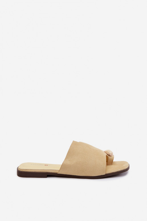 Slippers Dames plat Met sierlijk Detalem van eco-suèdeoIne geel Selavine