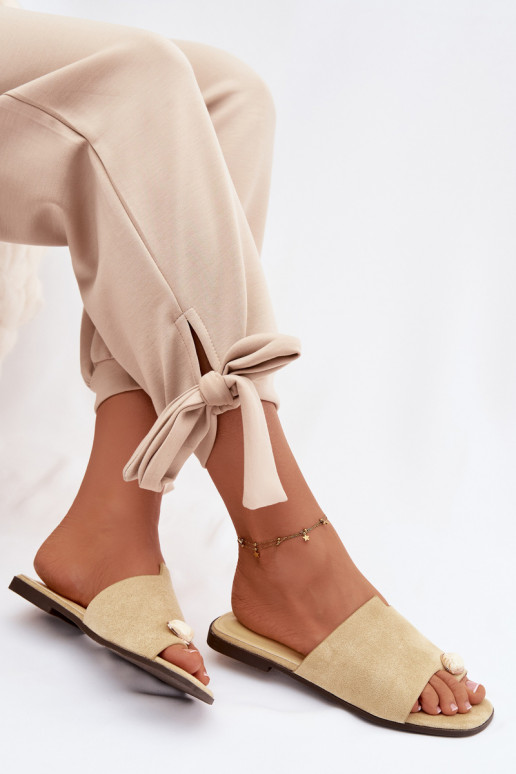 Slippers Dames plat Met sierlijk Detalem van eco-suèdeoIne geel Selavine