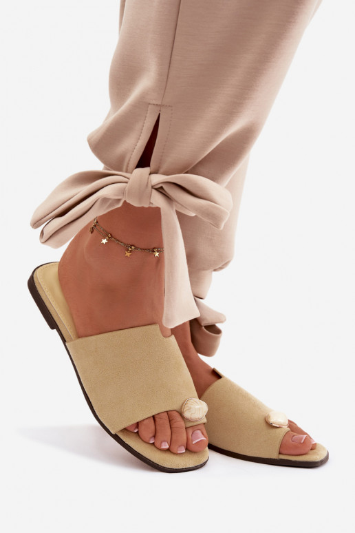 Slippers Dames plat Met sierlijk Detalem van eco-suèdeoIne geel Selavine