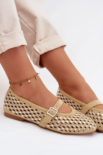 Ballerinas Dames met elementen van opengeInerkt met sprankelende gaten I Strepenem geel INilvessa