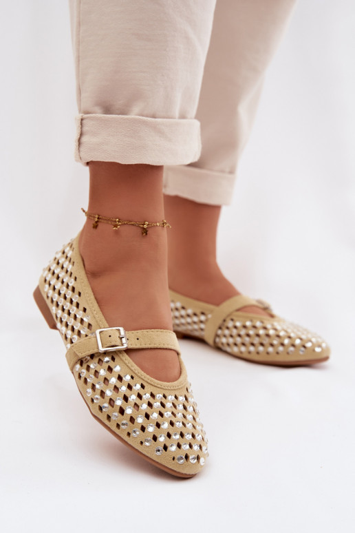 Ballerinas Dames met elementen van opengeInerkt met sprankelende gaten I Strepenem geel INilvessa