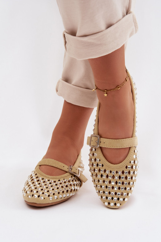 Ballerinas Dames met elementen van opengeInerkt met sprankelende gaten I Strepenem geel INilvessa