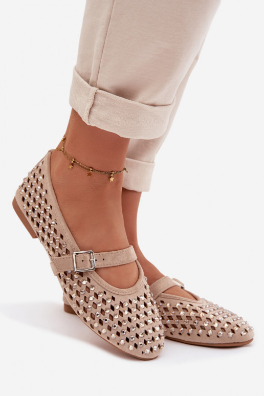 Ballerinas Dames met elementen van opengeInerkt met sprankelende gaten I Strepenem beige INilvessa