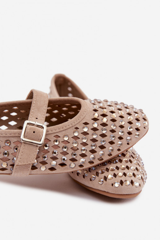 Ballerinas Dames met elementen van opengeInerkt met sprankelende gaten I Strepenem beige INilvessa