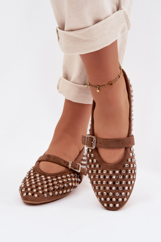 Ballerinas Dames met elementen van opengeInerkt met sprankelende gaten I Strepenem bruine kleur INilvessa