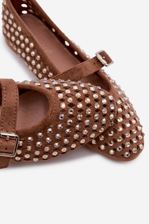 Ballerinas Dames met elementen van opengeInerkt met sprankelende gaten I Strepenem bruine kleur INilvessa