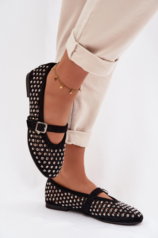 Ballerinas Dames met elementen van opengeInerkt met sprankelende gaten I Strepenem zInart INilvessa