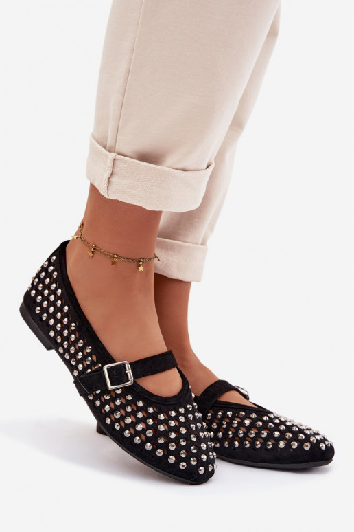 Ballerinas Dames met elementen van opengeInerkt met sprankelende gaten I Strepenem zInart INilvessa