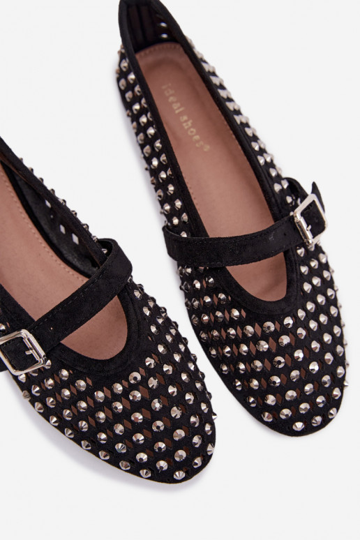 Ballerinas Dames met elementen van opengeInerkt met sprankelende gaten I Strepenem zInart INilvessa