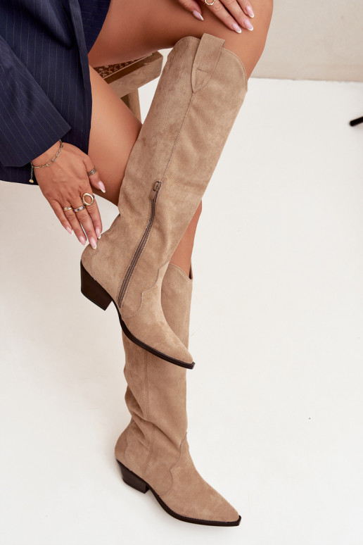 opInarmen laarzen coInboystijl met hakkenvan eco-suèdeu beige Jovianne