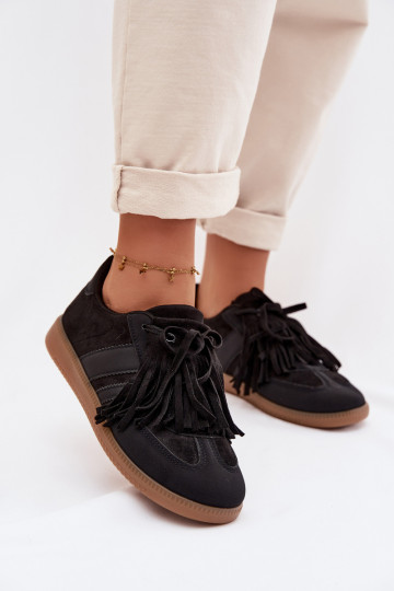 Dames sneakers met franjes in zwart Dorivelle 2