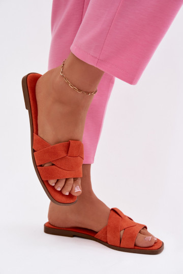 Dames lage slippers met banden van kunstsuède in oranje Florane